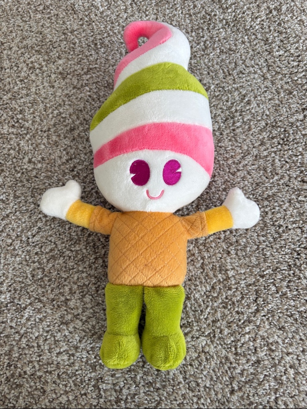 Plush Swirl-Top Stuffed Character in Pink, Green and Orange